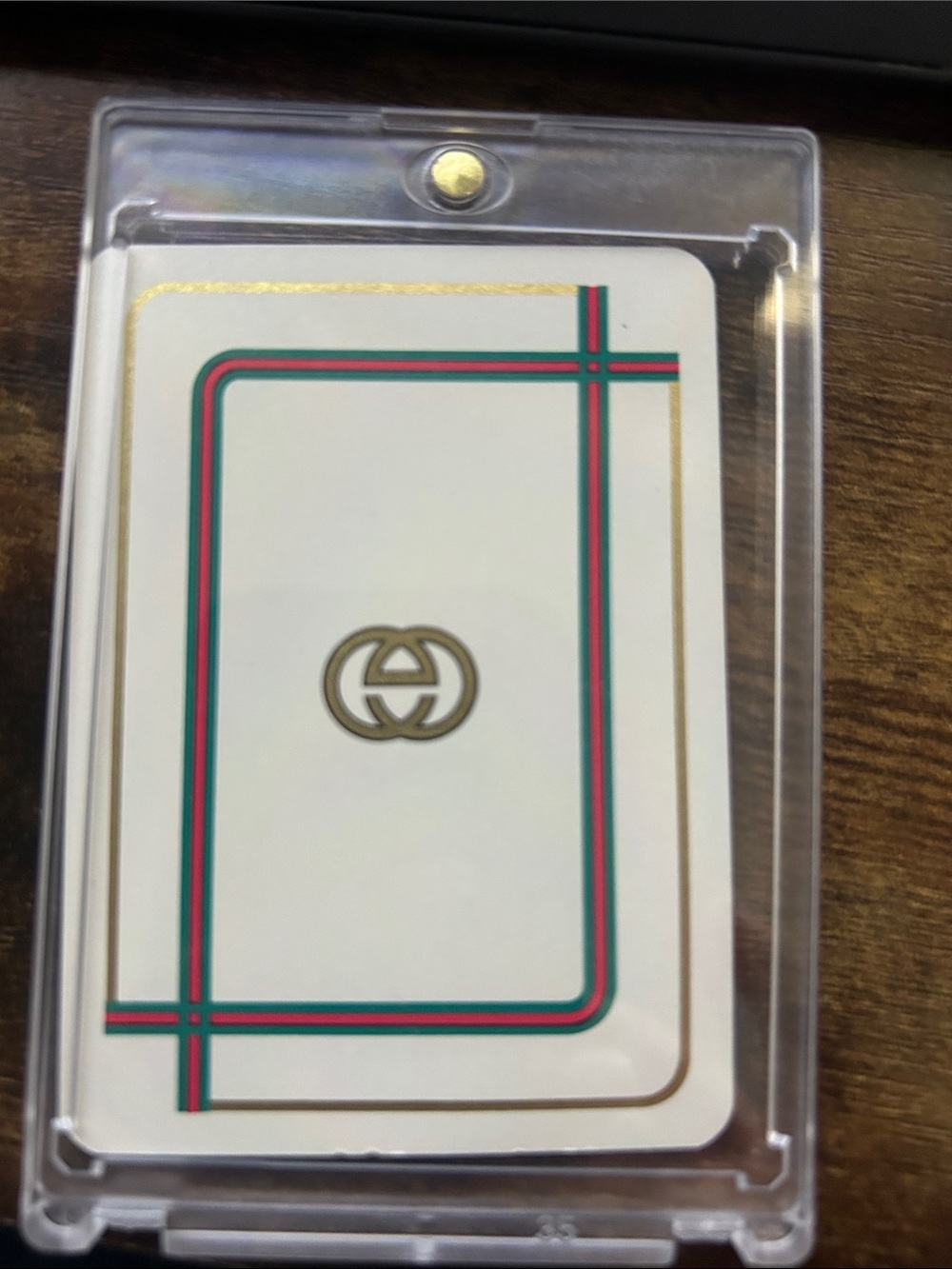 Gucci 8 spades White Card Holder with Green and Red Stripe and Gold Logo